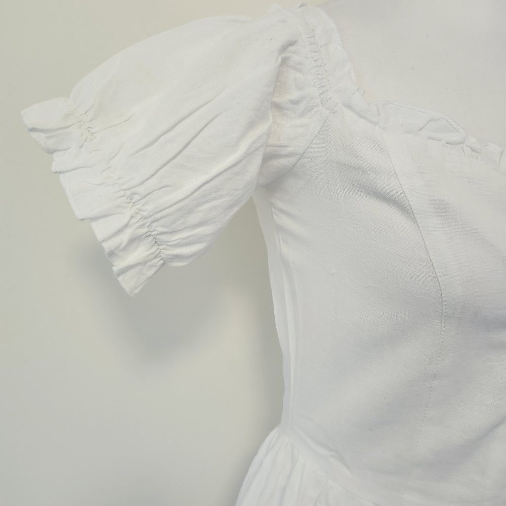 White Puff Sleeve Lace Up Milkmaid Puff Sleeve Sweetheart Skater Dress Cotton - Picture 8 of 15